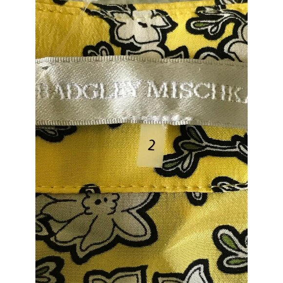 100% Silk Badgley Mischka Yellow Gray 729 Floral Women Blouse Size Petites 2 NWT - Picture 9 of 12